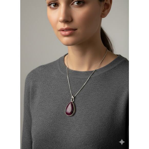 Retro Style Ruby silver 925 necklace - Picture 2 of 6